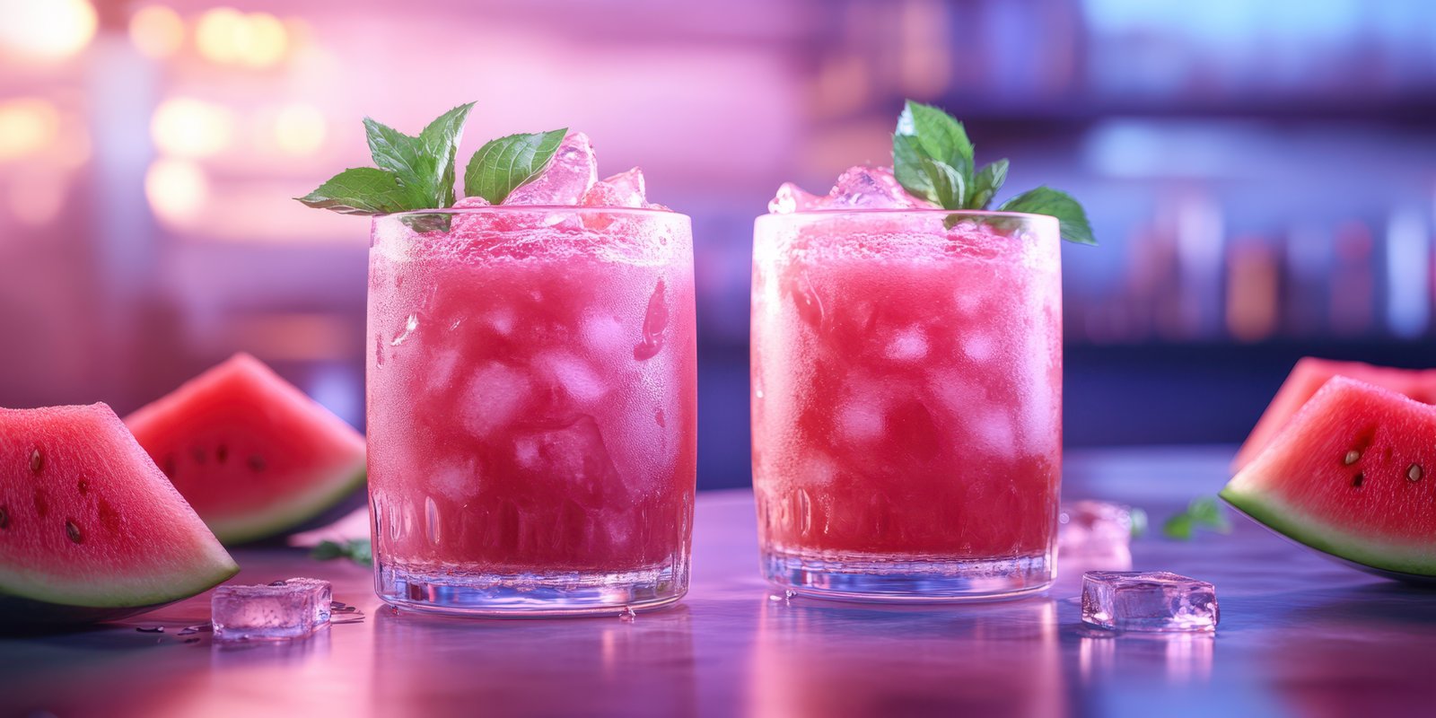 Refreshing watermelon drinks served in glasses with ice and mint, perfect for summer gatherings or festive occasions